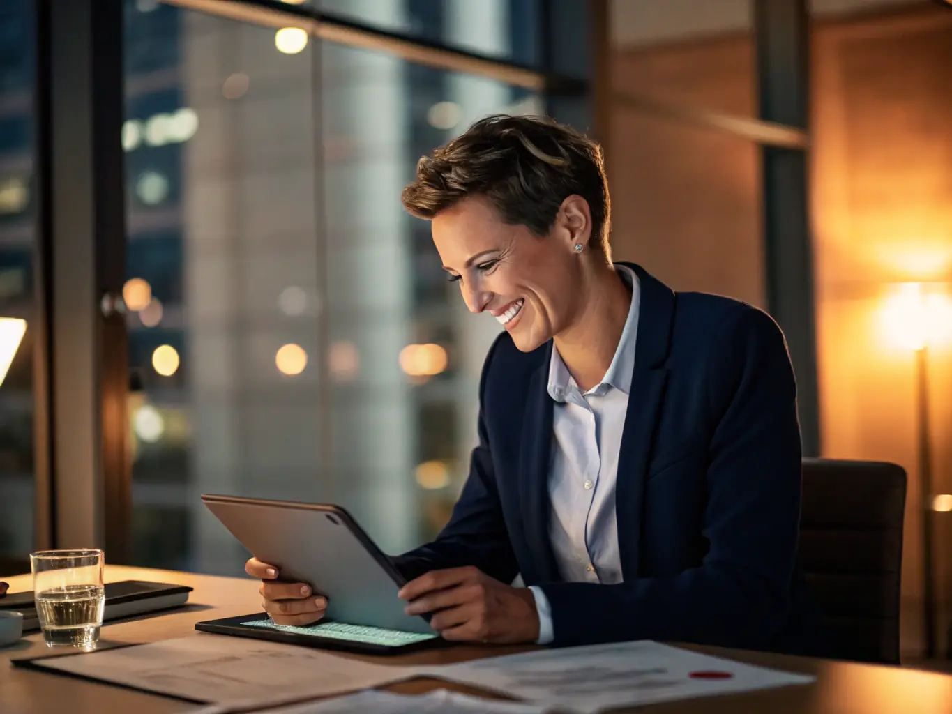 An image showing a business professional using a digital dashboard to manage corporate cards on a tablet, representing Corporate Card Management.