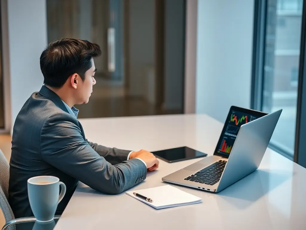 A professional workspace with a person analyzing financial data on a computer, showcasing the platform's analytical capabilities.